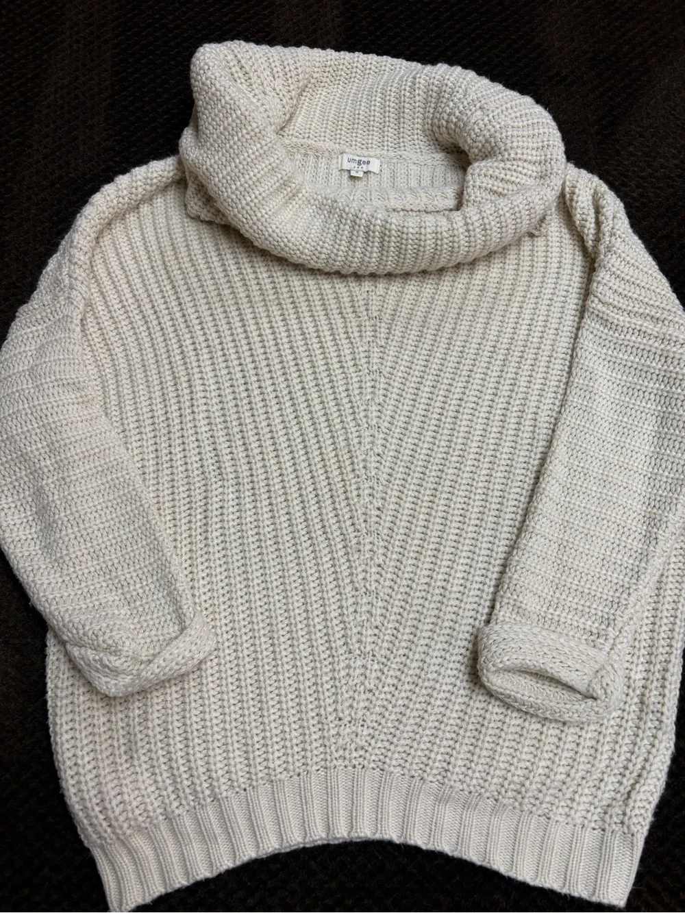 Umgee Cream Cowl Neck Chunky Knit Sweater